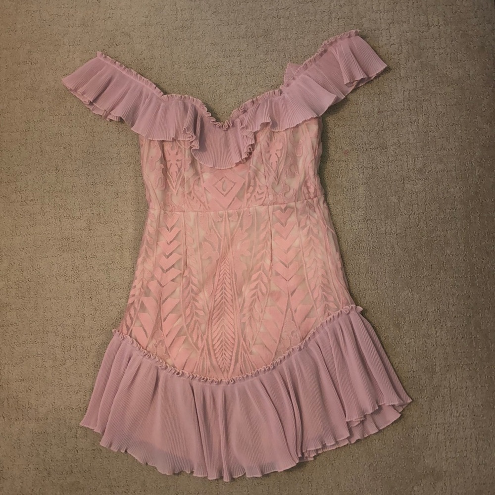 Hello molly pink off the shoulder lace dress